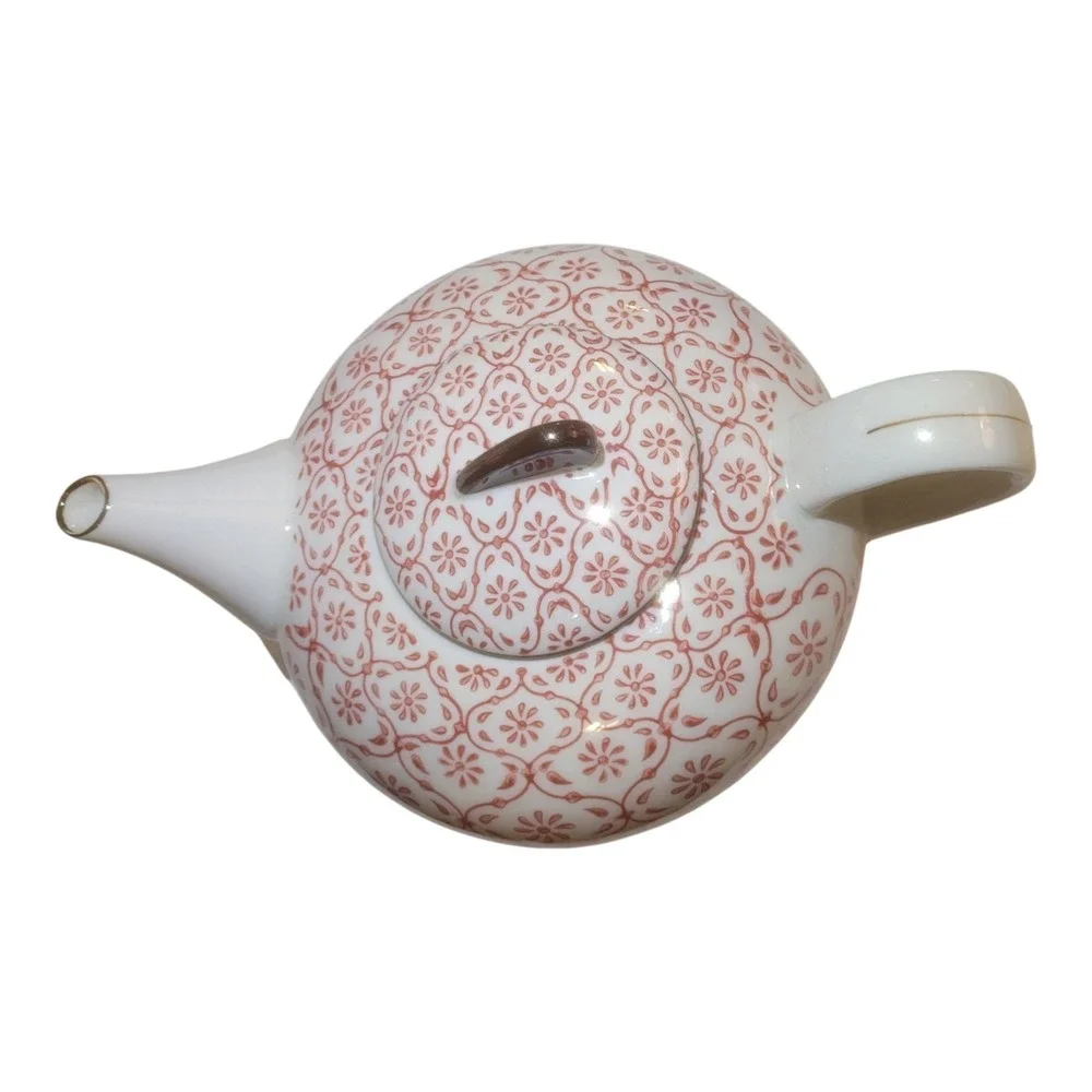 Italian Tea Pot‎ White With Red Floral Pattern
